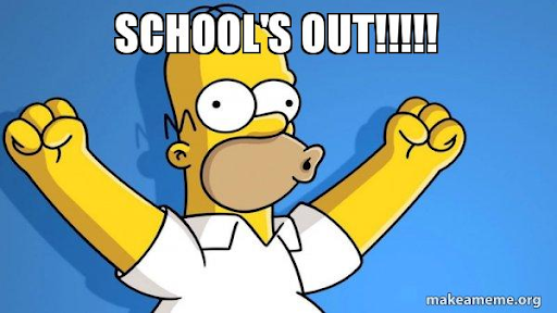 Homer Simpson celebrates that school is out